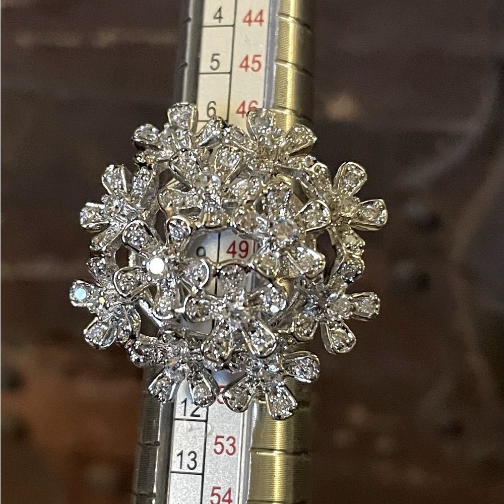 Silver Flower Bouquet Ring with Clear Stones Size 5